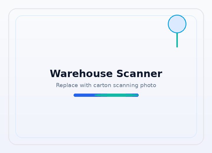 Warehouse worker scanning cartons on a shelf with a barcode scanner